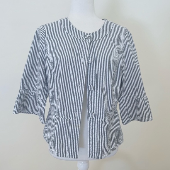 Sandro Seersucker Peplum 3/4 Sleeve Light Jacket Size Large - Picture 3 of 8